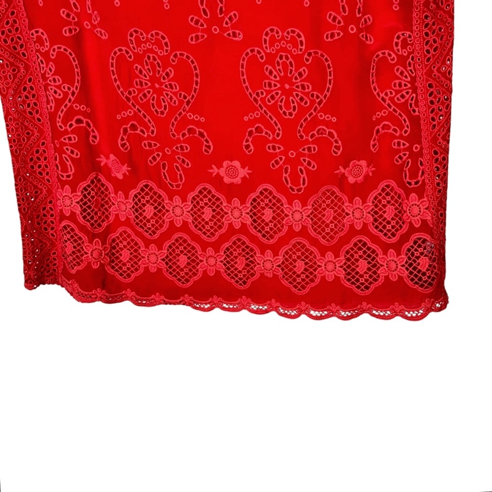 Johnny Was Luanna Eyelet Sleeveless Boho Top Size M Womens Red Cupra Rayon - Picture 3 of 7